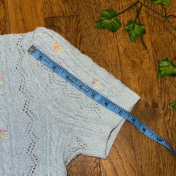 Zara Pastel Blue Knit Top with Floral Accents - Picture 7 of 11